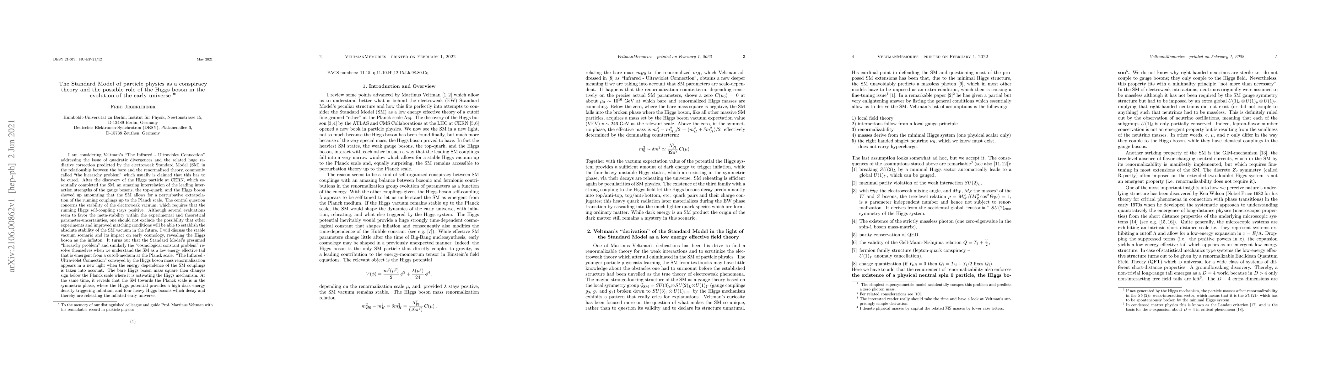 Thumbnail for The Standard Model of particle physics as a conspiracy theory and the
  possible role of the Higgs boson in the evolution of the early universe