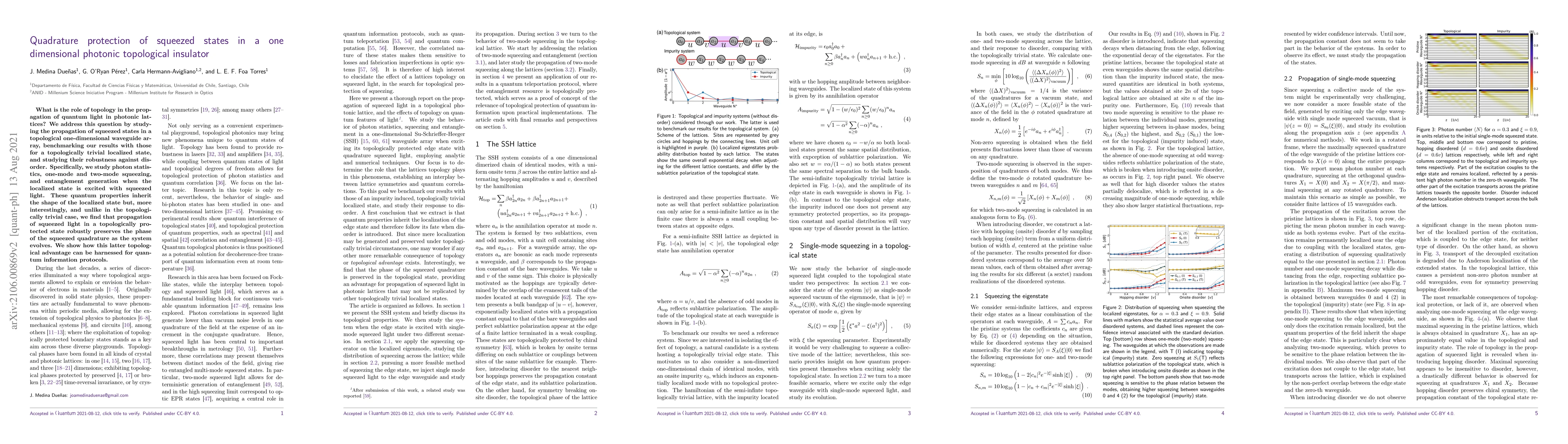 Thumbnail for Quadrature protection of squeezed states in a one-dimensional photonic
  topological insulator