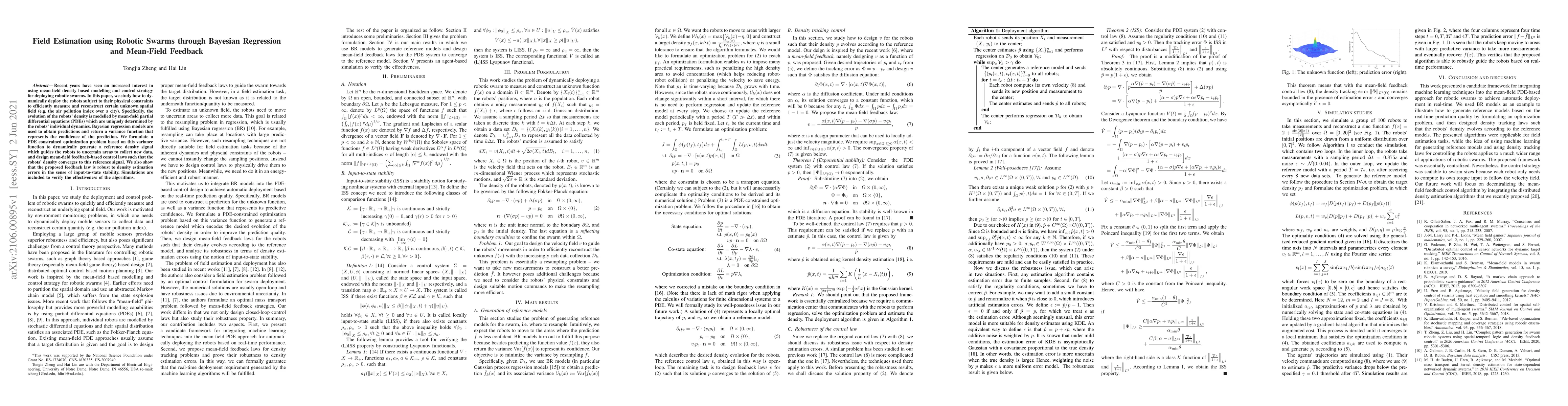 Thumbnail for Field Estimation using Robotic Swarms through Bayesian Regression and
  Mean-Field Feedback