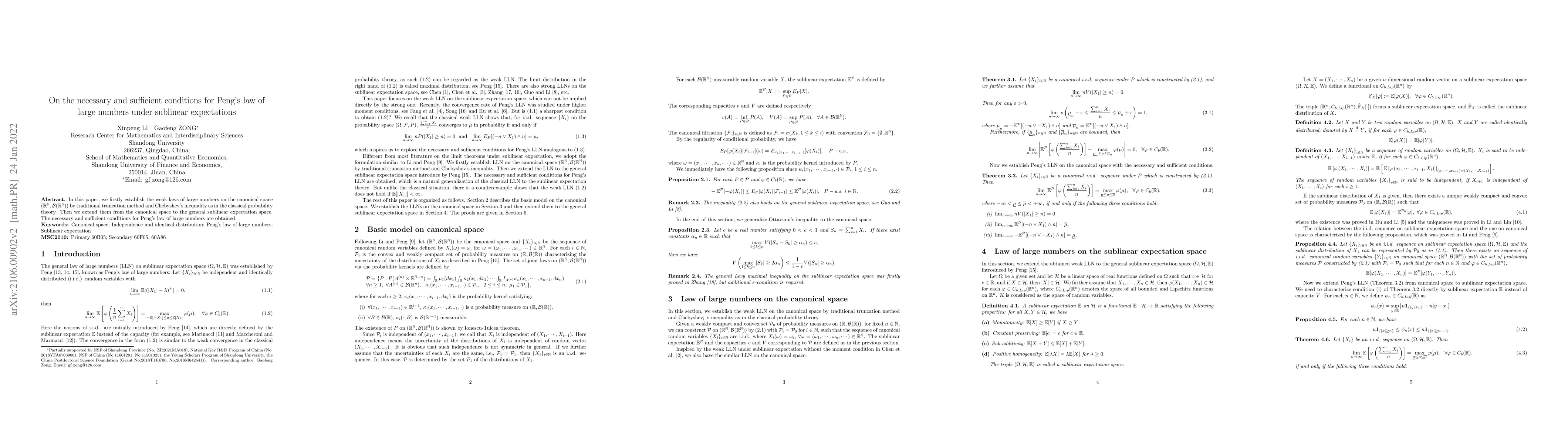 Thumbnail for On the necessary and sufficient conditions for Peng's law of large
  numbers under sublinear expectations