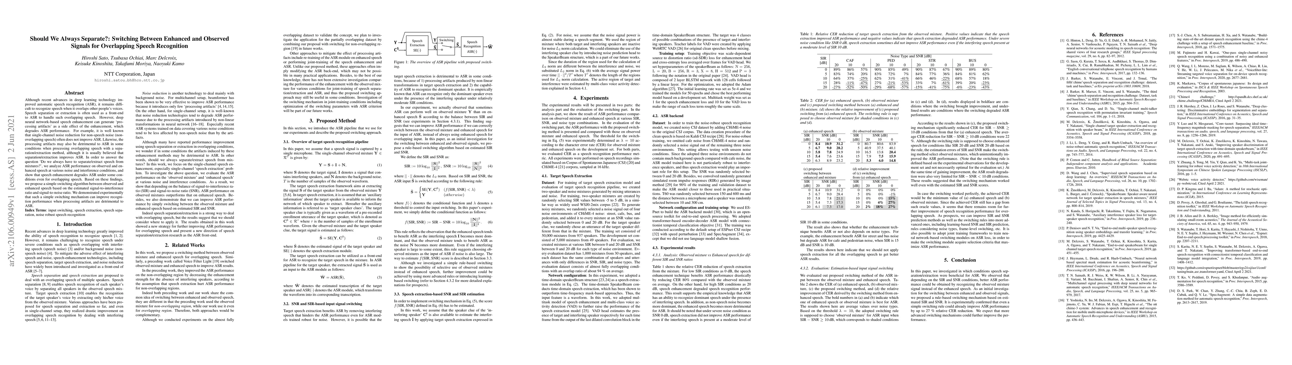 Thumbnail for Should We Always Separate?: Switching Between Enhanced and Observed
  Signals for Overlapping Speech Recognition