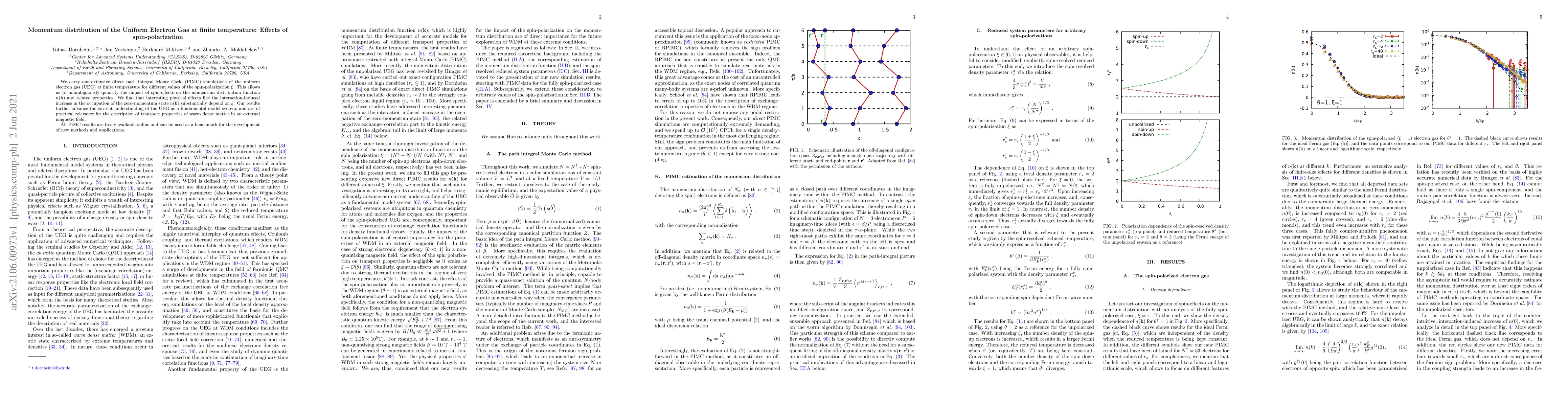 Thumbnail for Momentum distribution of the Uniform Electron Gas at finite temperature:
  Effects of spin-polarization
