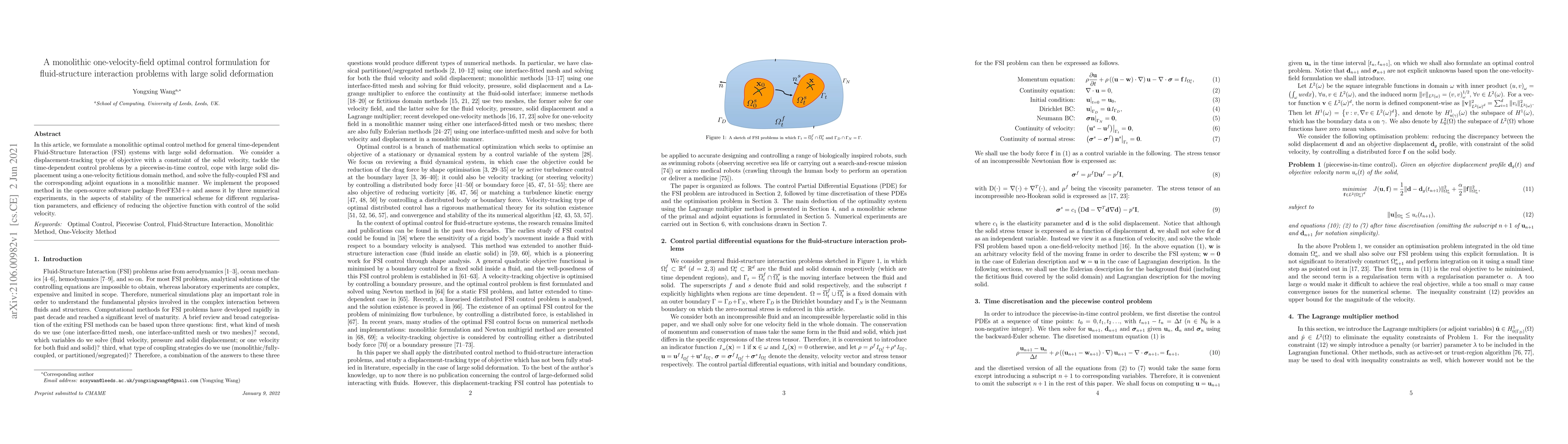 Thumbnail for A monolithic one-velocity-field optimal control formulation for
  fluid-structure interaction problems with large solid deformation