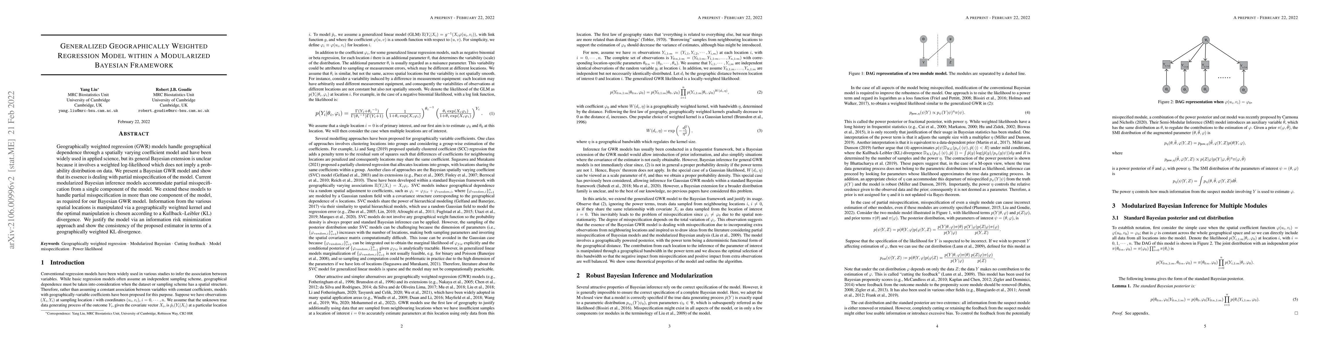 Thumbnail for Generalized Geographically Weighted Regression Model within a
  Modularized Bayesian Framework