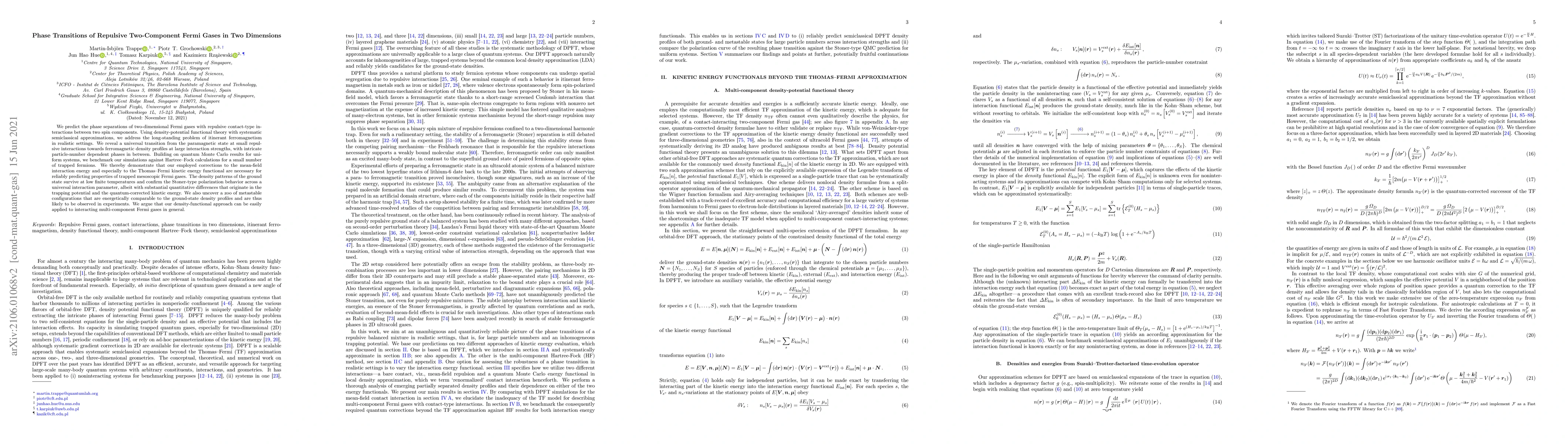 Thumbnail for Phase Transitions of Repulsive Two-Component Fermi Gases in Two
  Dimensions