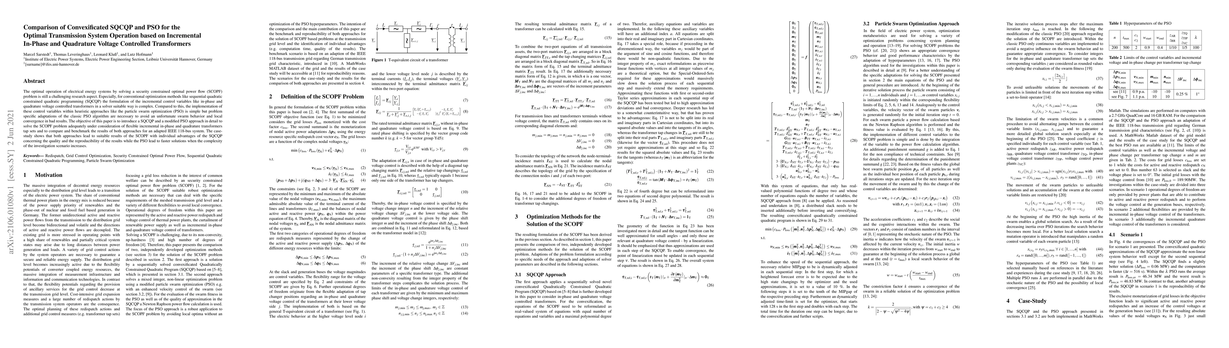Thumbnail for Comparison of Convexificated SQCQP and PSO for the Optimal Transmission
  System Operation based on Incremental In-Phase and Quadrature Voltage
  Controlled Transformers