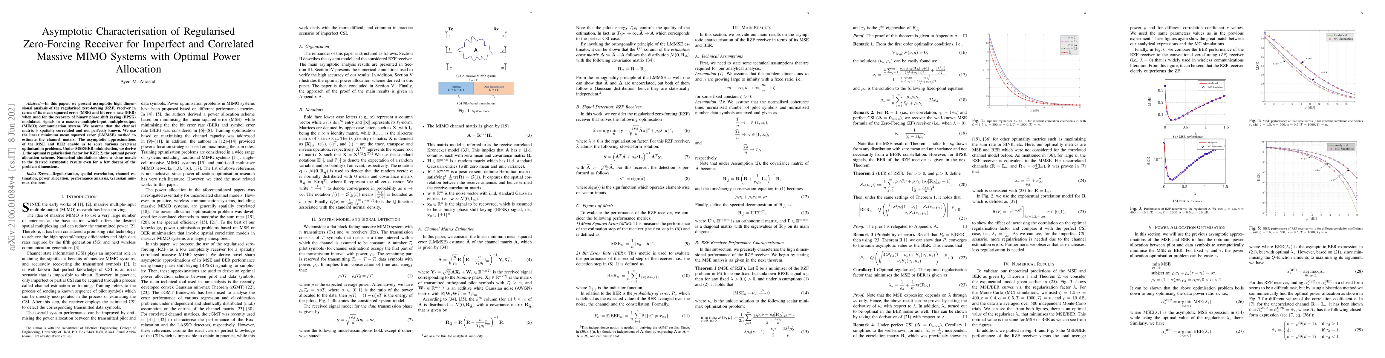 Thumbnail for Asymptotic Characterisation of Regularised Zero-Forcing Receiver for
  Imperfect and Correlated Massive MIMO Systems with Optimal Power Allocation