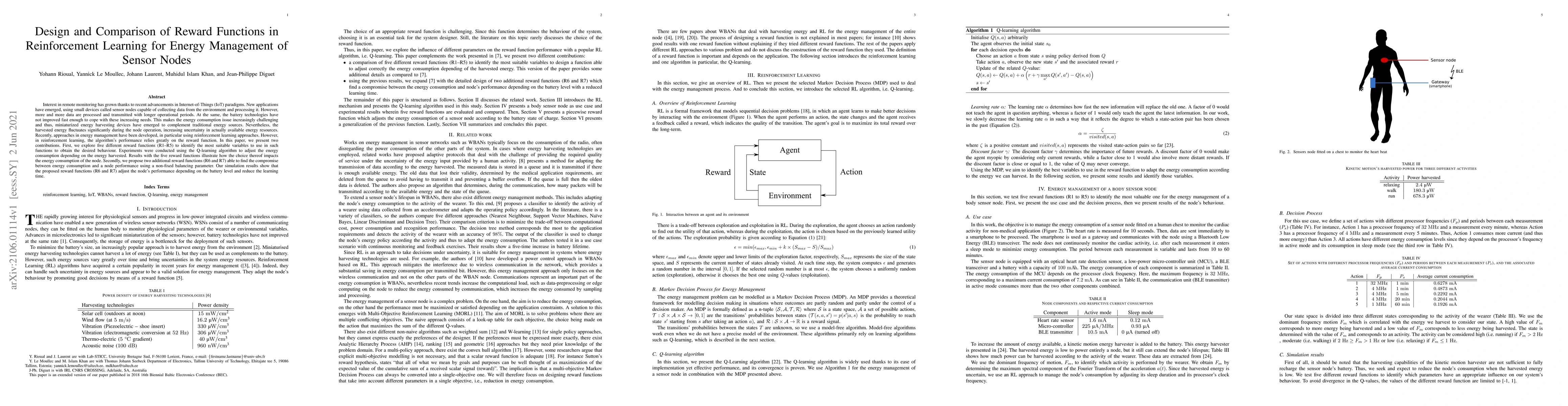 Thumbnail for Design and Comparison of Reward Functions in Reinforcement Learning for
  Energy Management of Sensor Nodes