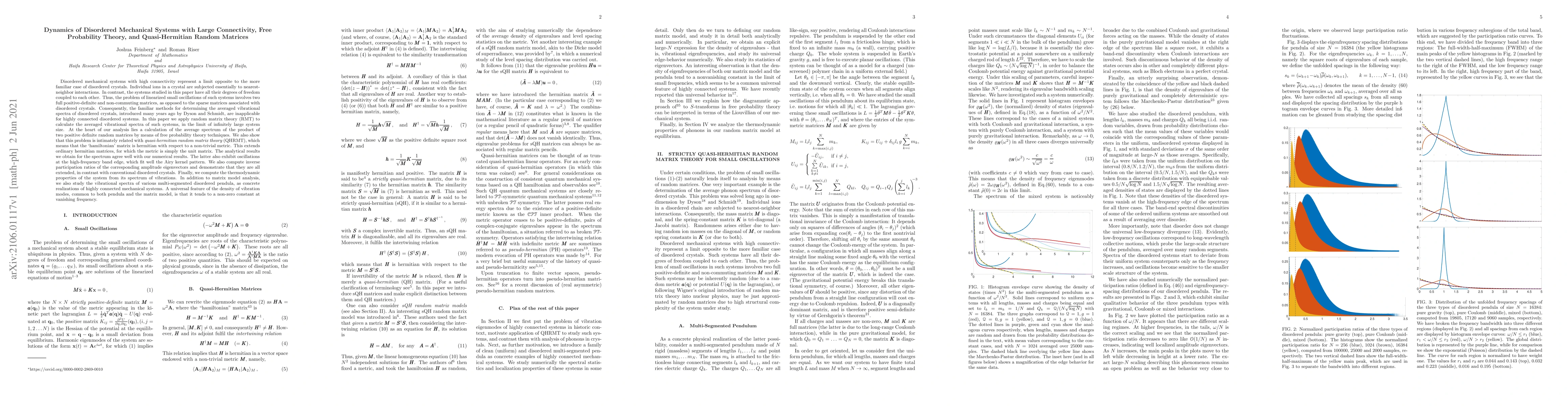 Thumbnail for Dynamics of Disordered Mechanical Systems with Large Connectivity, Free
  Probability Theory, and Quasi-Hermitian Random Matrices