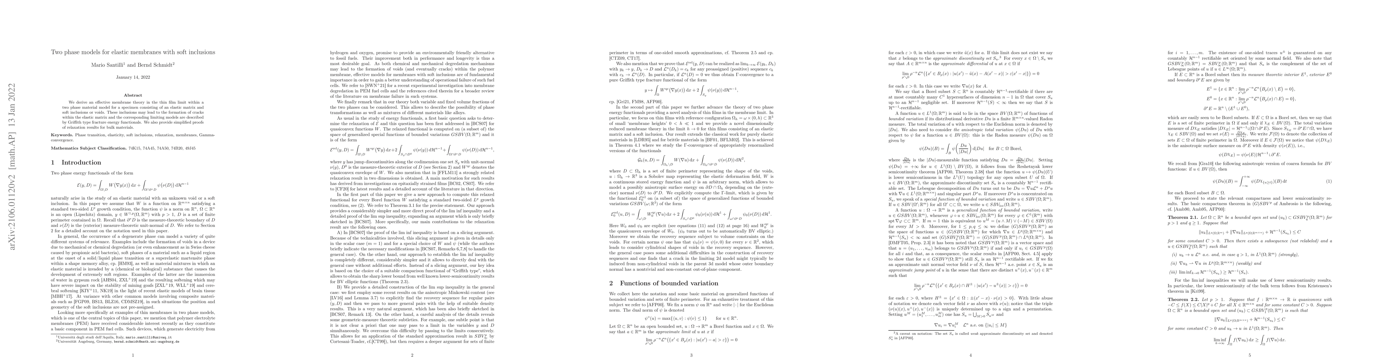 Thumbnail for Two phase models for elastic membranes with soft inclusions