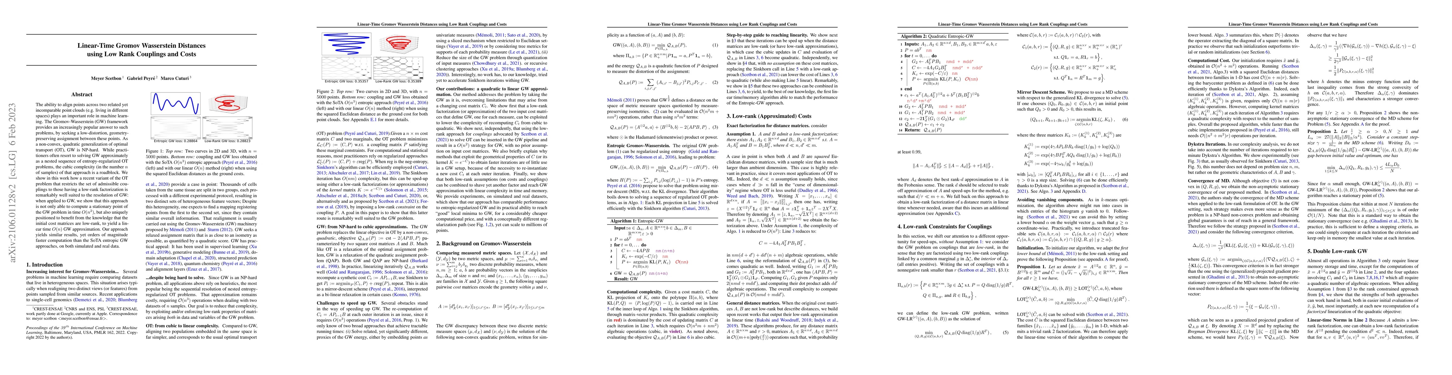 Thumbnail for Linear-Time Gromov Wasserstein Distances using Low Rank Couplings and
  Costs