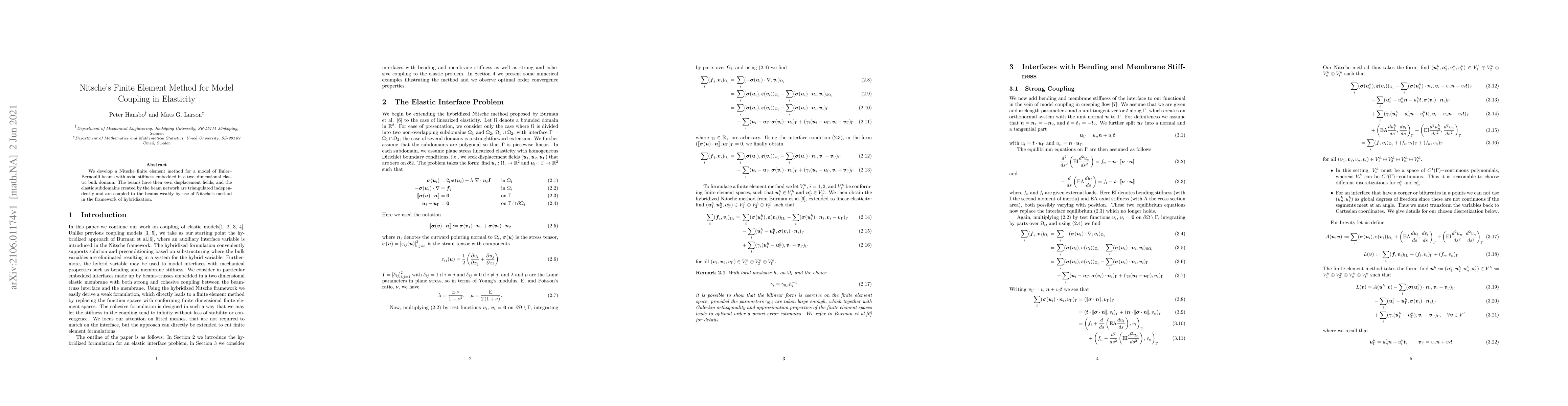 Thumbnail for Nitsche's Finite Element Method for Model Coupling in Elasticity