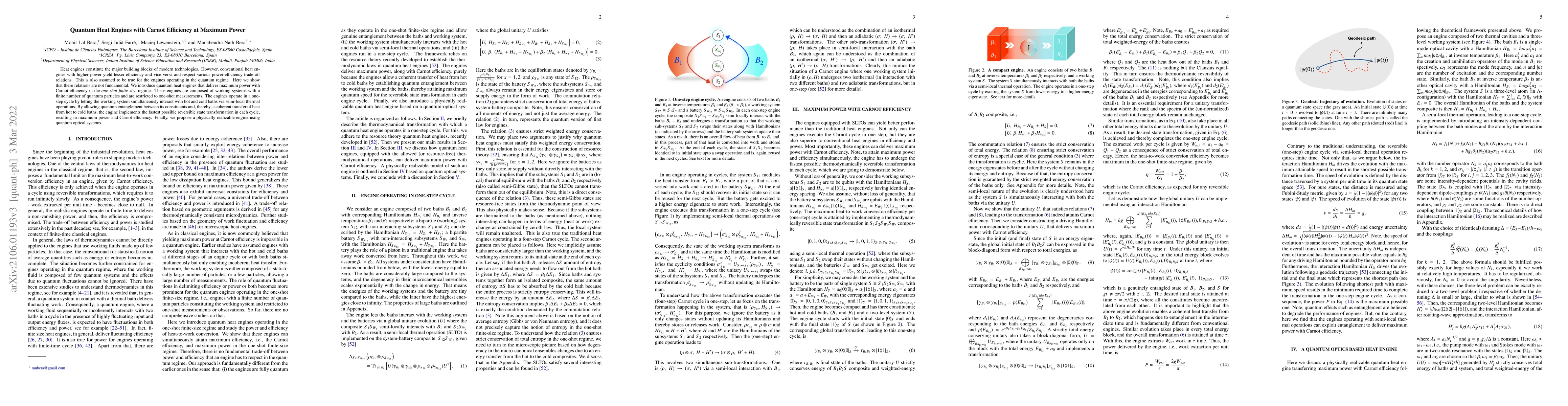 Thumbnail for Quantum Heat Engines with Carnot Efficiency at Maximum Power