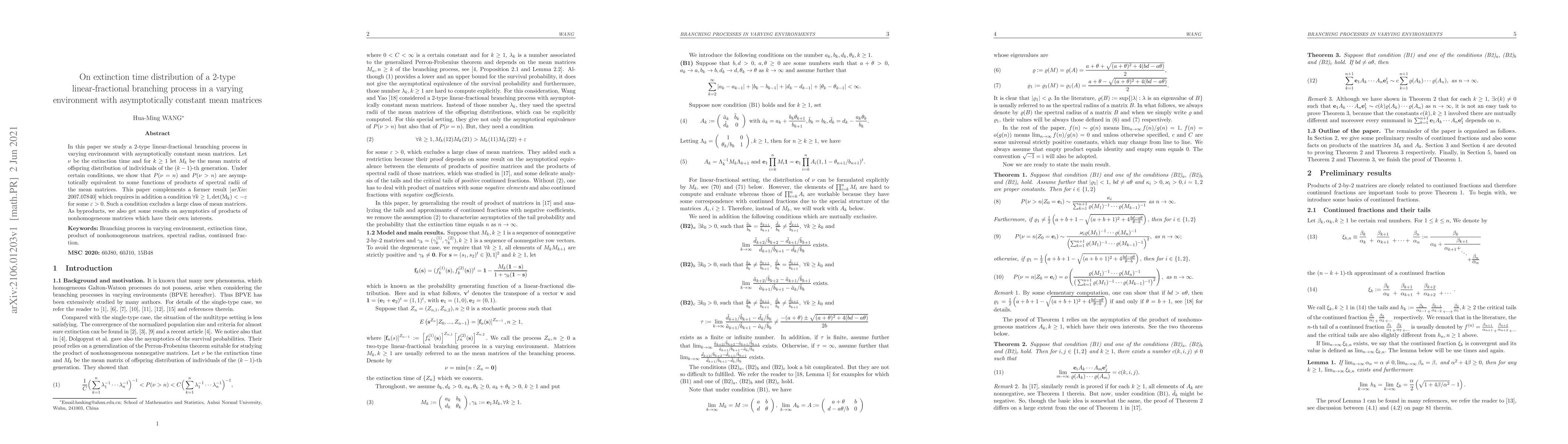 Thumbnail for On extinction time distribution of a 2-type linear-fractional branching
  process in a varying environment with asymptotically constant mean matrices