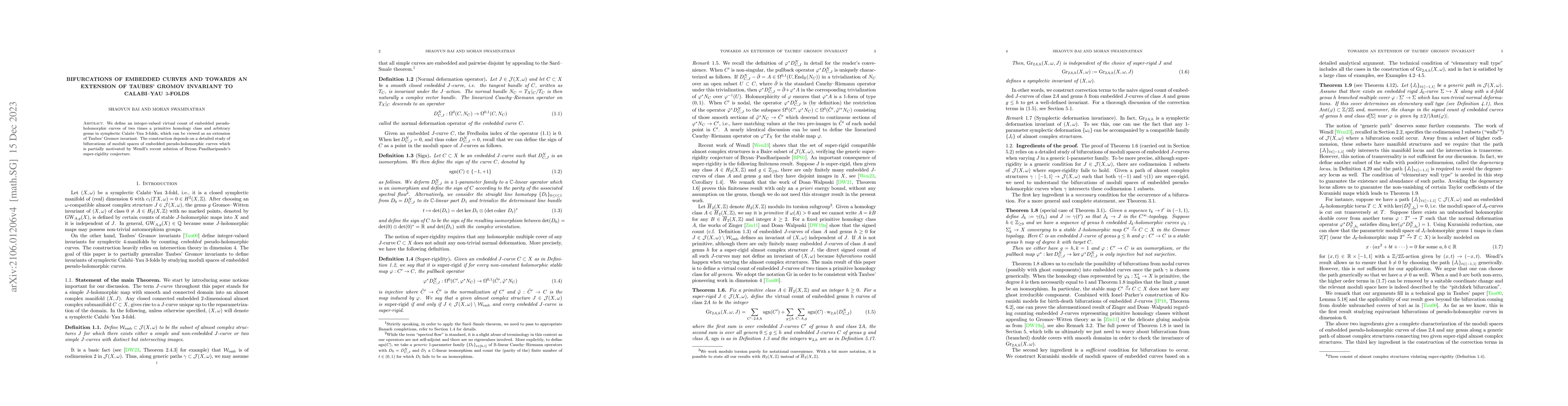 Thumbnail for Bifurcations of embedded curves and towards an extension of Taubes'
  Gromov invariant to Calabi-Yau 3-folds