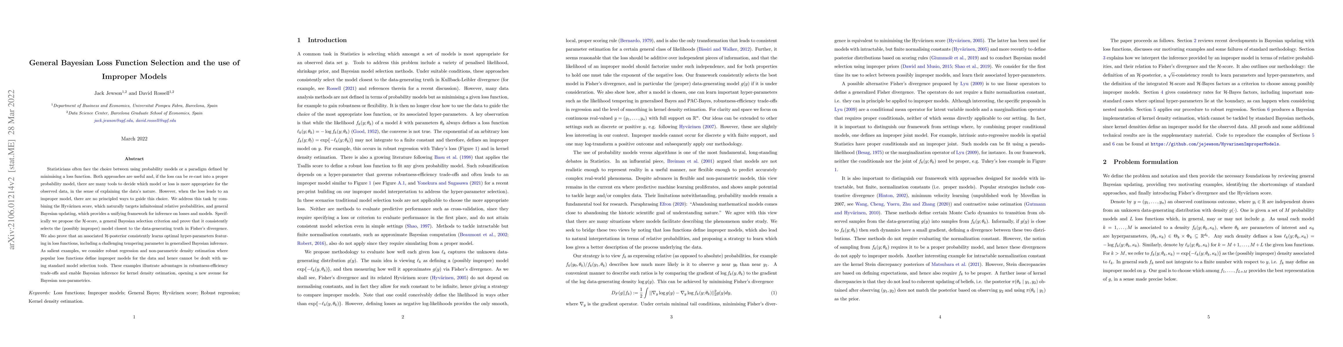 Thumbnail for General Bayesian Loss Function Selection and the use of Improper Models