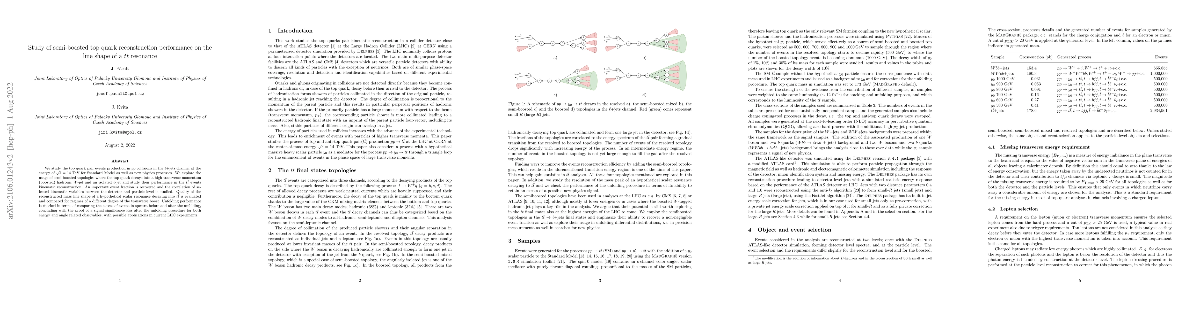Thumbnail for Study of semi-boosted top quark reconstruction performance on the line
  shape of a $t\bar{t}$ resonance