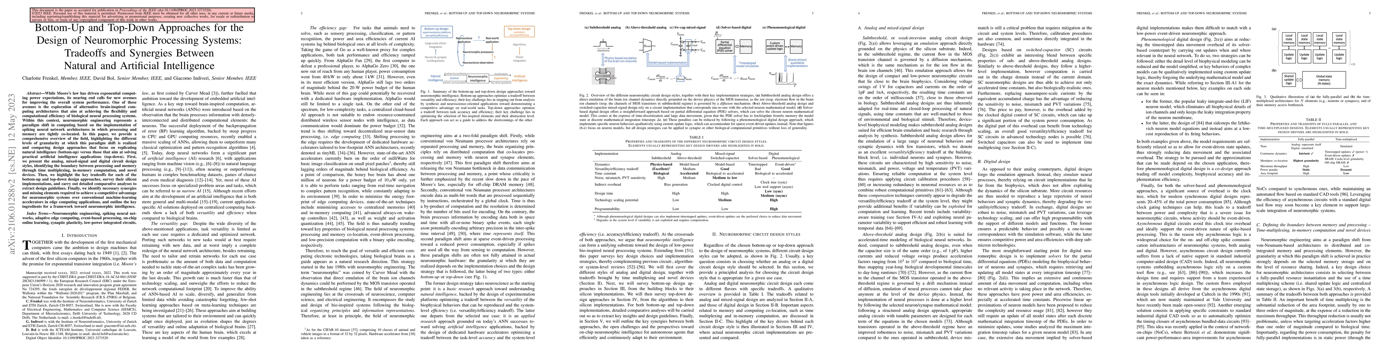 Thumbnail for Bottom-up and top-down approaches for the design of neuromorphic
  processing systems: Tradeoffs and synergies between natural and artificial
  intelligence