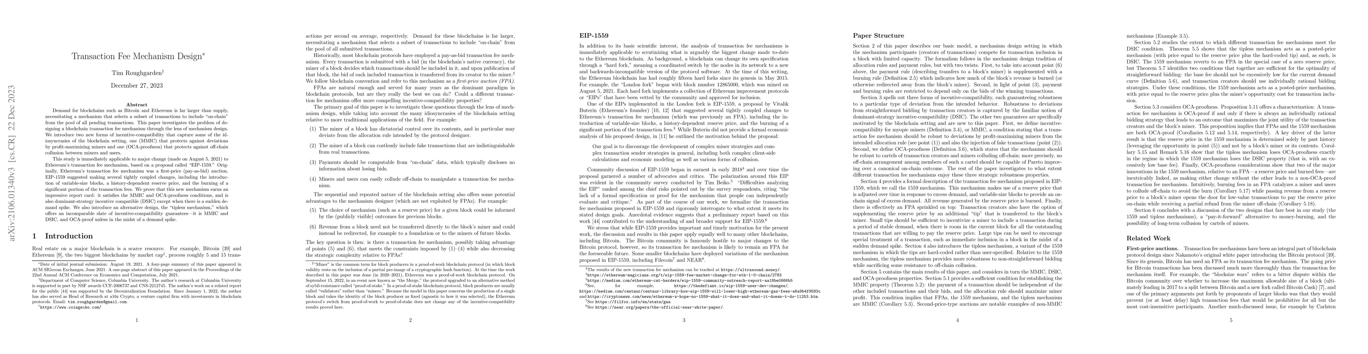 Thumbnail for Transaction Fee Mechanism Design