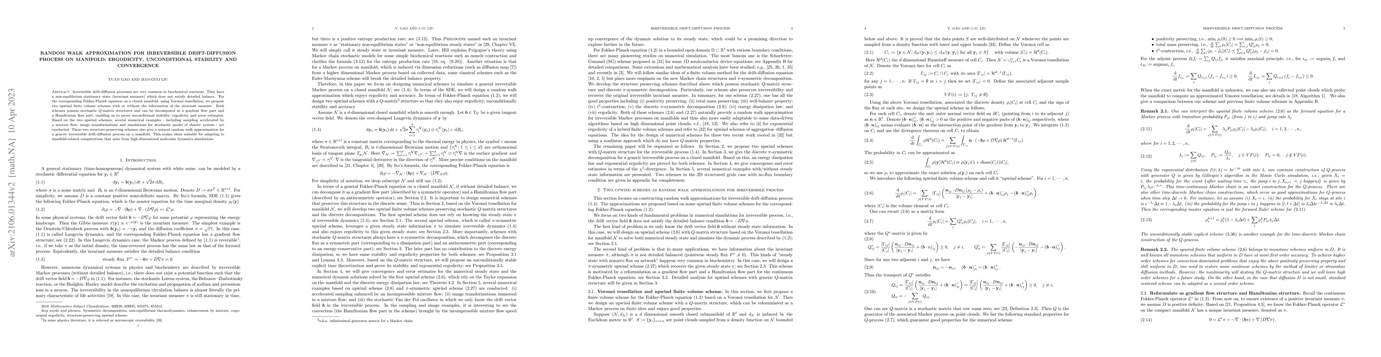 Thumbnail for Random walk approximation for irreversible drift-diffusion process on
  manifold: ergodicity, unconditional stability and convergence