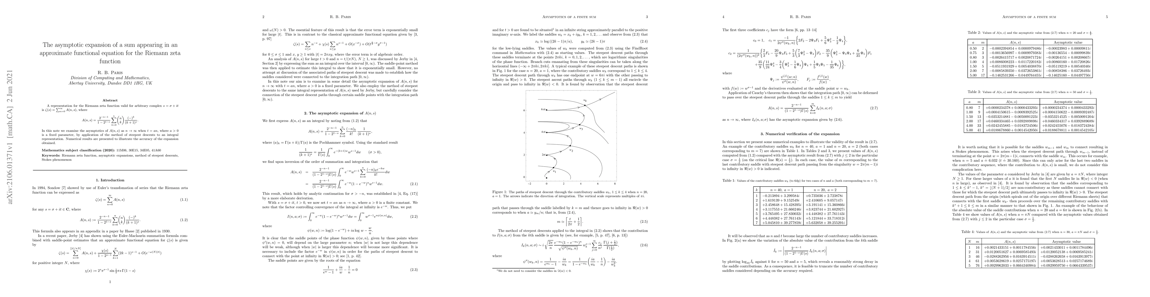 Thumbnail for The asymptotic expansion of a sum appearing in an approximate functional
  equation for the riemann zeta function