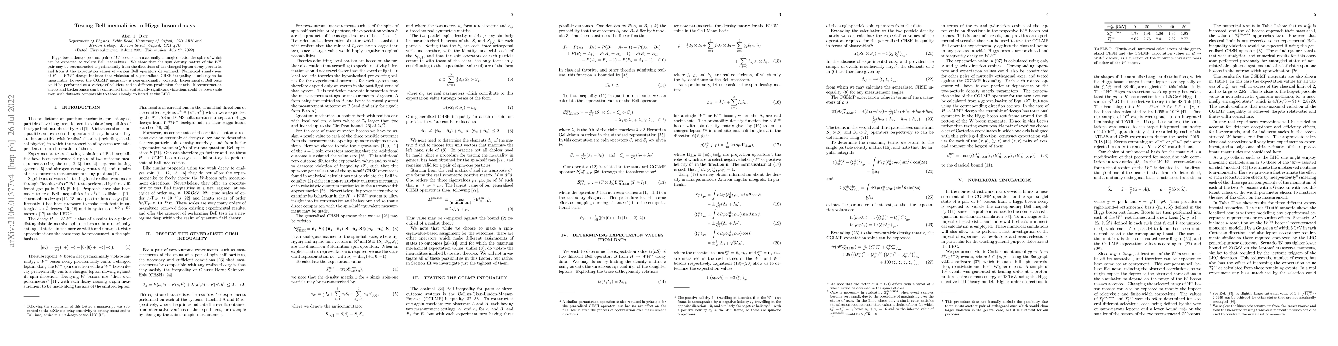 Thumbnail for Testing Bell inequalities in Higgs boson decays