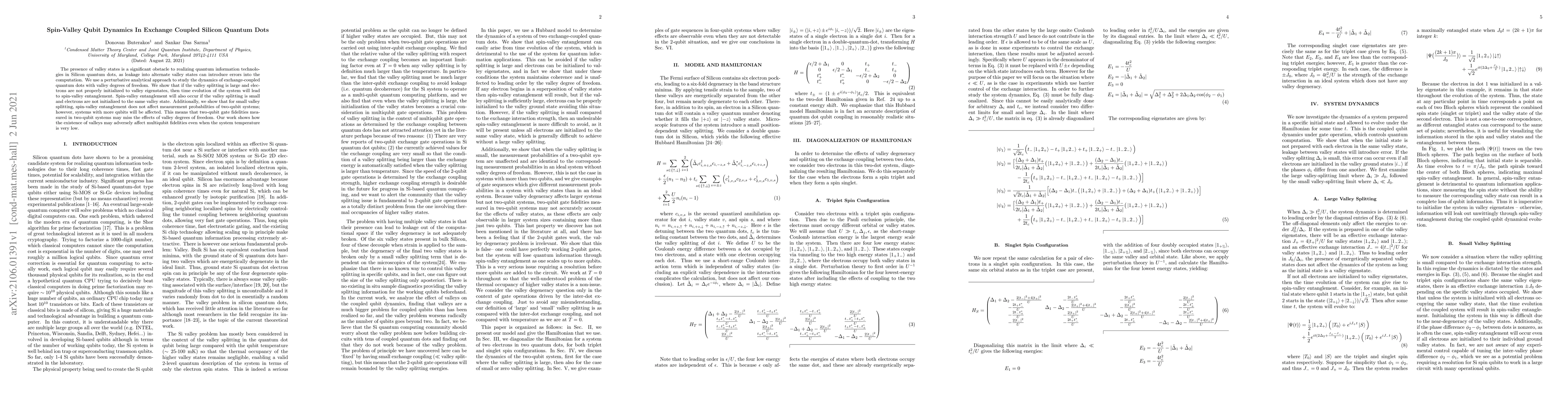 Thumbnail for Spin-Valley Qubit Dynamics In Exchange Coupled Silicon Quantum Dots