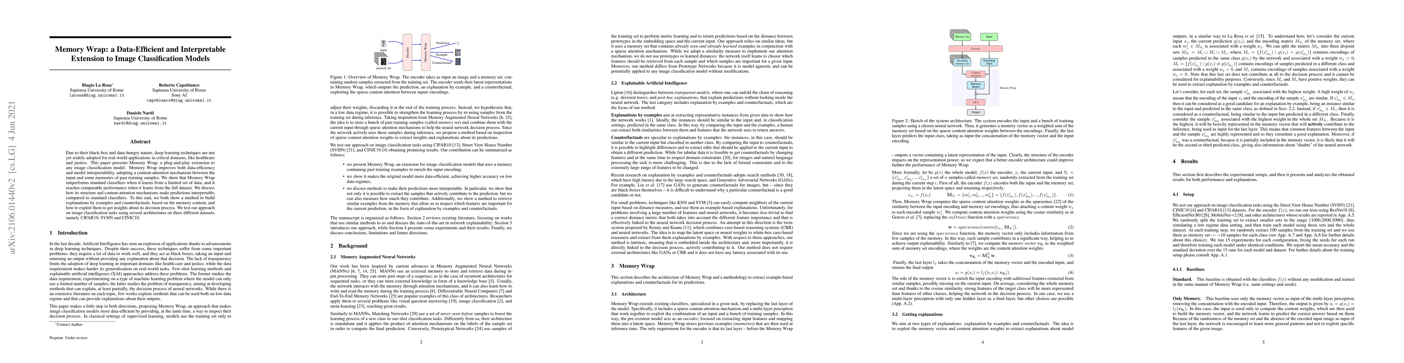 Thumbnail for Memory Wrap: a Data-Efficient and Interpretable Extension to Image
  Classification Models