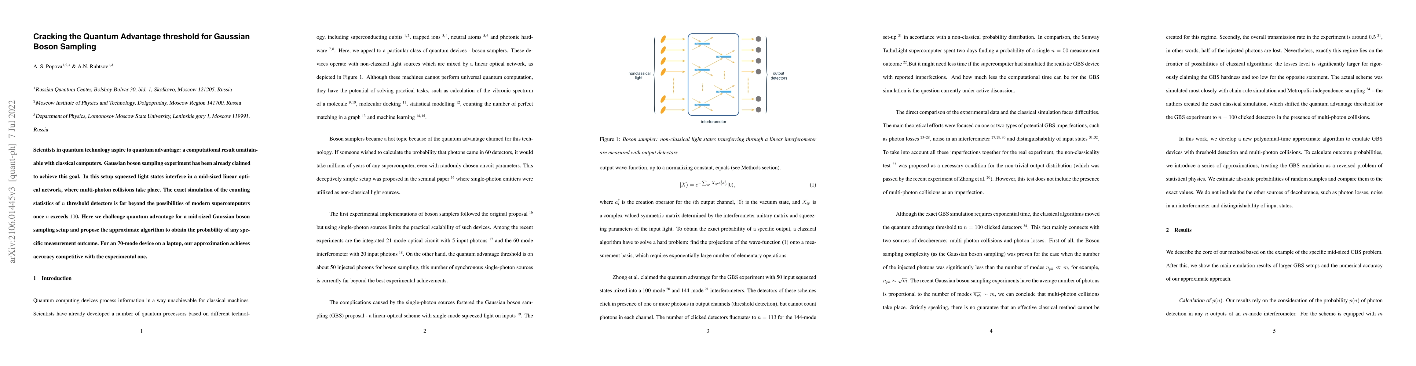 Thumbnail for Cracking the Quantum Advantage threshold for Gaussian Boson Sampling