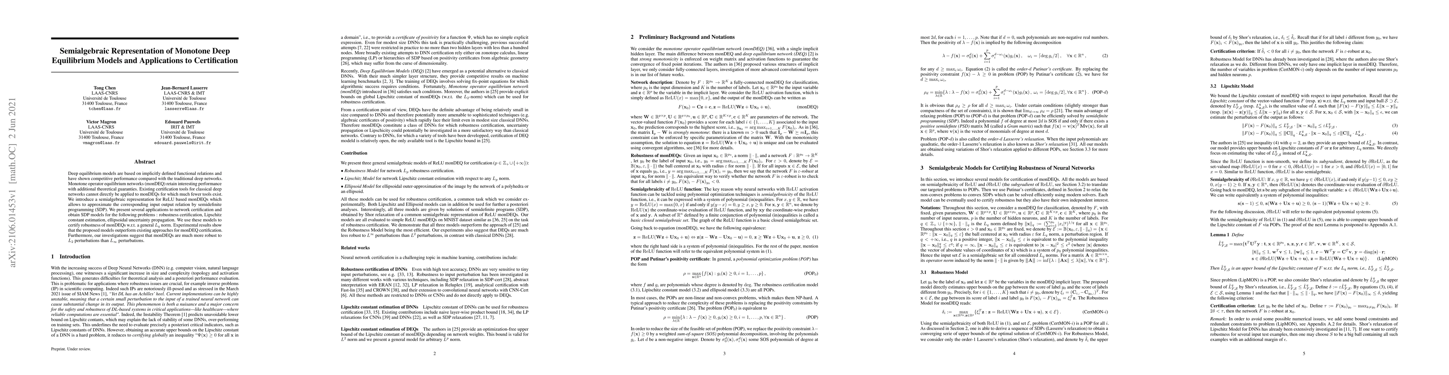 Thumbnail for Semialgebraic Representation of Monotone Deep Equilibrium Models and
  Applications to Certification