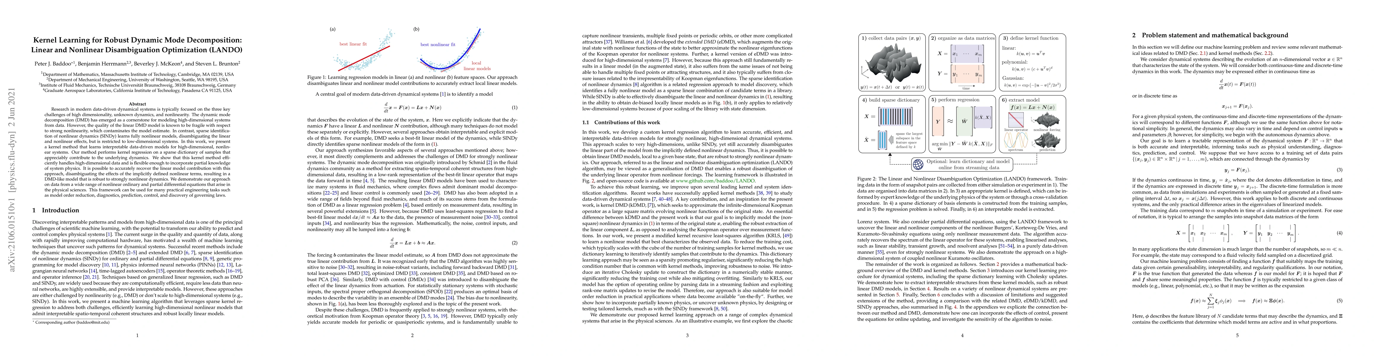 Thumbnail for Kernel Learning for Robust Dynamic Mode Decomposition: Linear and
  Nonlinear Disambiguation Optimization (LANDO)