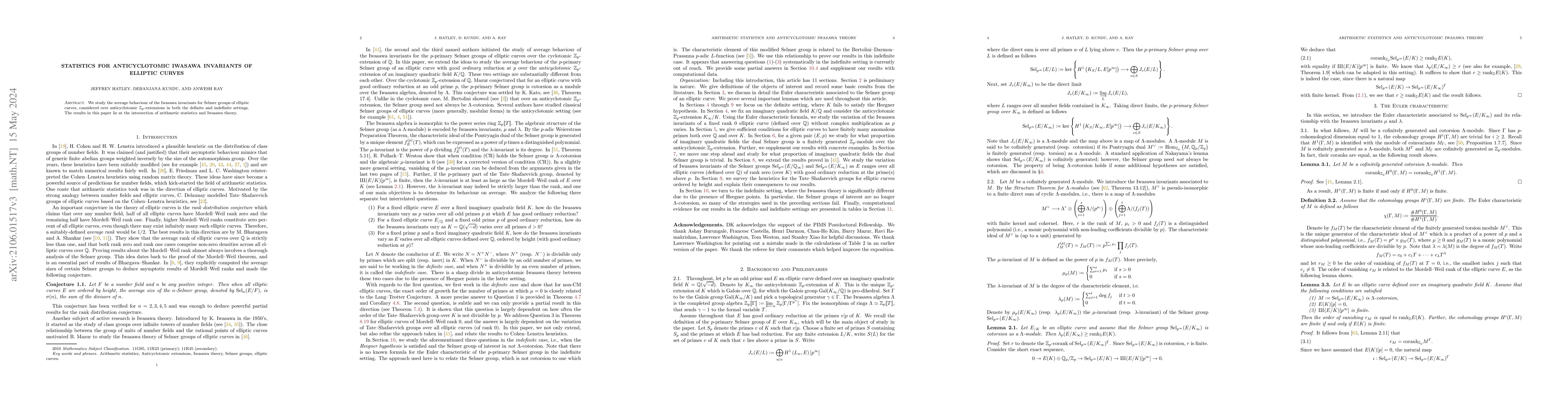 Thumbnail for Statistics for Anticyclotomic Iwasawa Invariants of Elliptic Curves