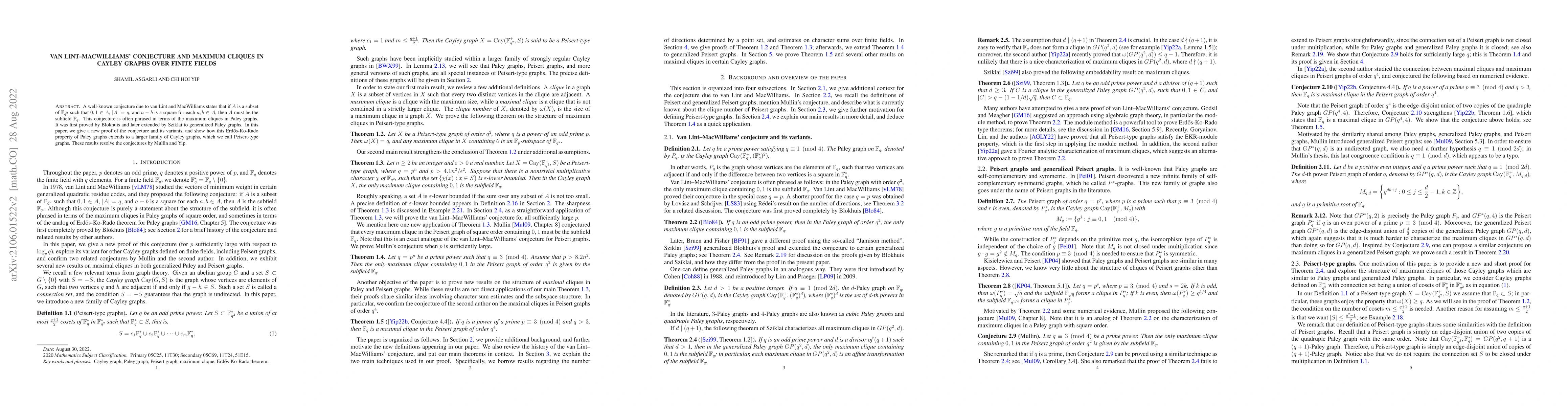 Thumbnail for Van Lint-MacWilliams' conjecture and maximum cliques in Cayley graphs
  over finite fields