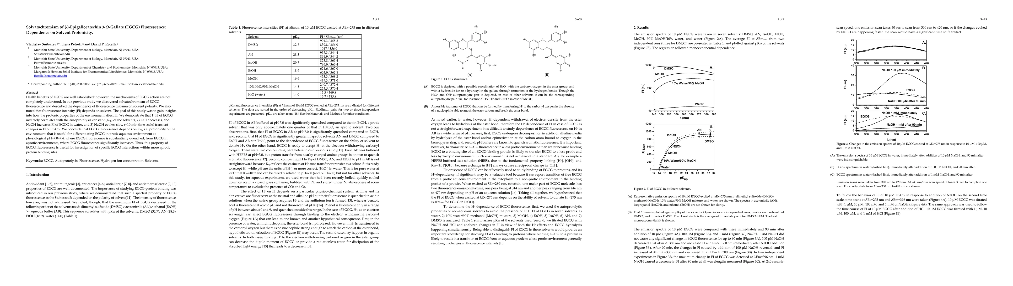 Thumbnail for Solvatochromism of (-)-Epigallocatechin 3-O-Gallate (EGCG) Fluorescence:
  Dependence on Solvent Protonicity