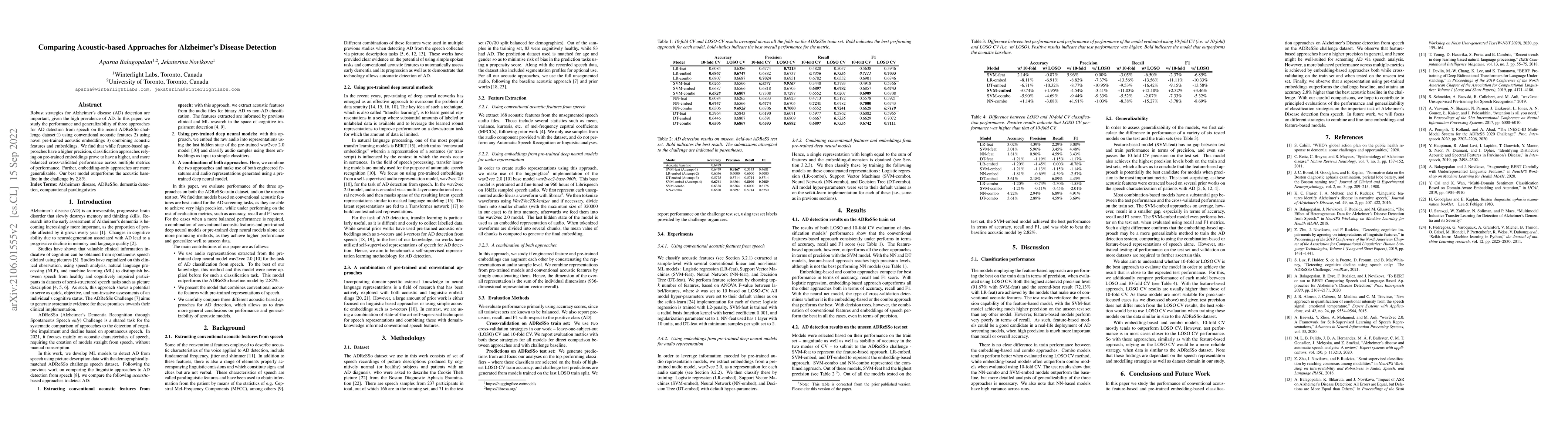 Thumbnail for Comparing Acoustic-based Approaches for Alzheimer's Disease Detection