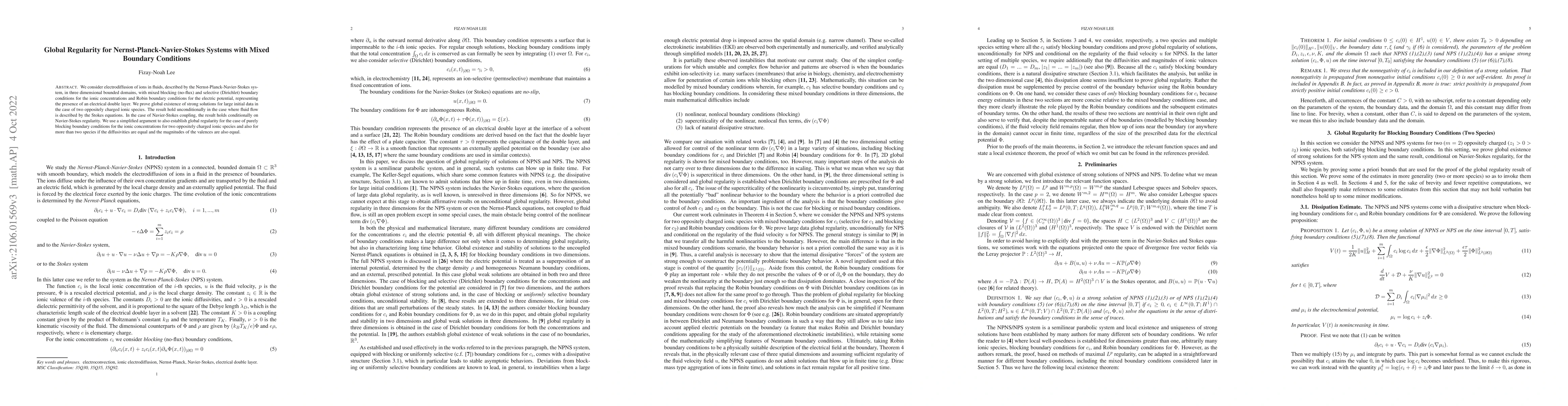 Thumbnail for Global Regularity for Nernst-Planck-Navier-Stokes Systems with Mixed
  Boundary Conditions
