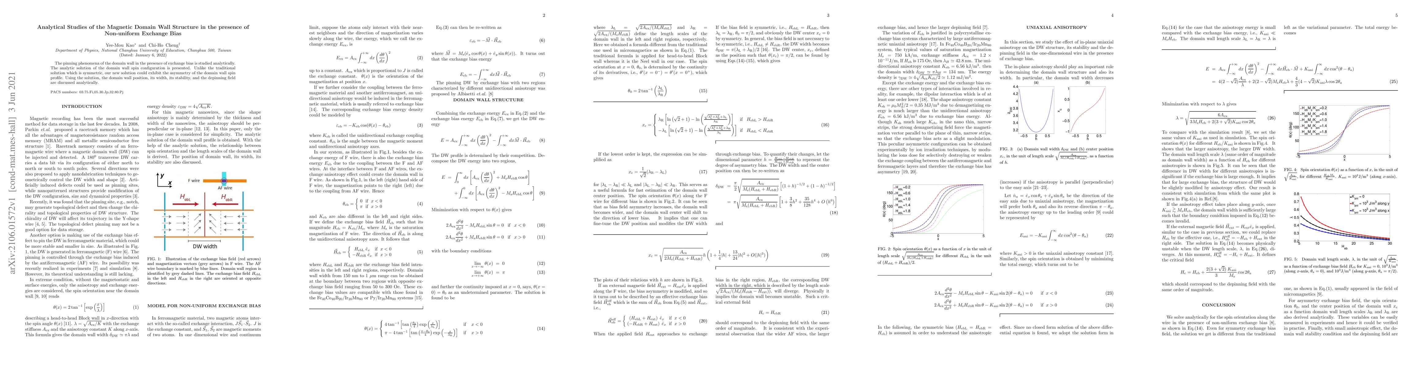 Thumbnail for Analytical Studies of the Magnetic Domain Wall Structure in the presence
  of Non-uniform Exchange Bias