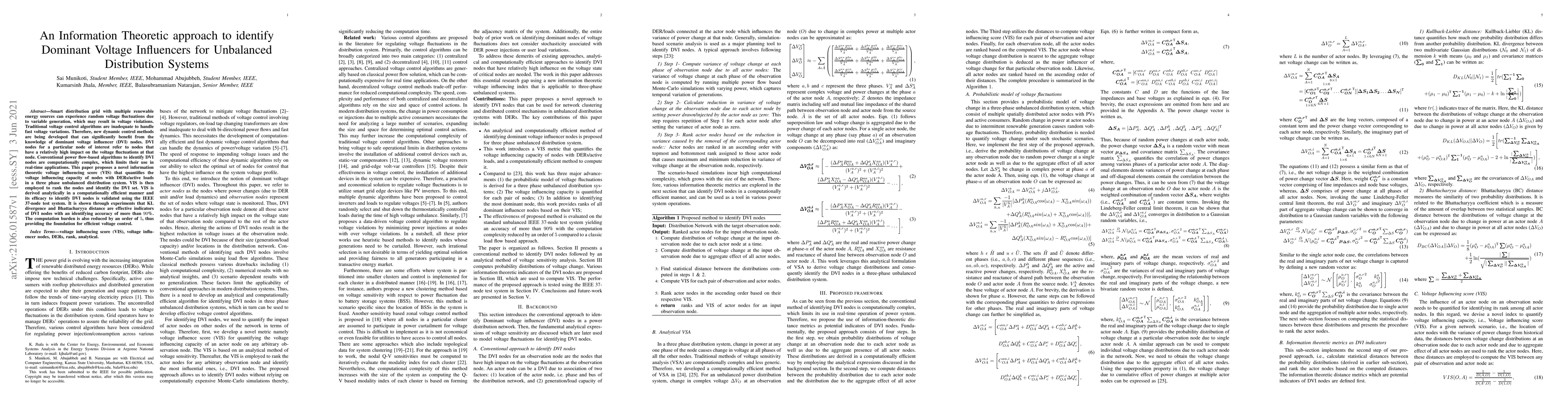 Thumbnail for An Information Theoretic approach to identify Dominant Voltage
  Influencers for Unbalanced Distribution Systems
