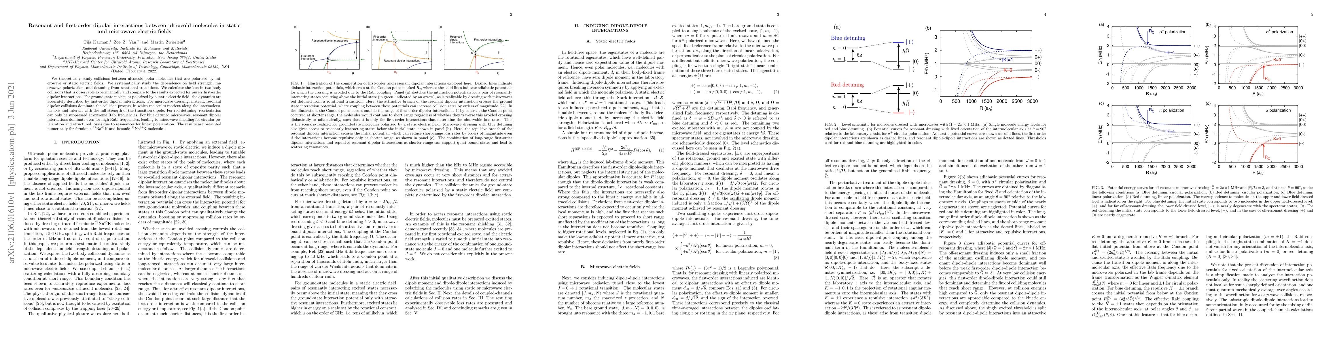 Thumbnail for Resonant and first-order dipolar interactions between ultracold
  molecules in static and microwave electric fields