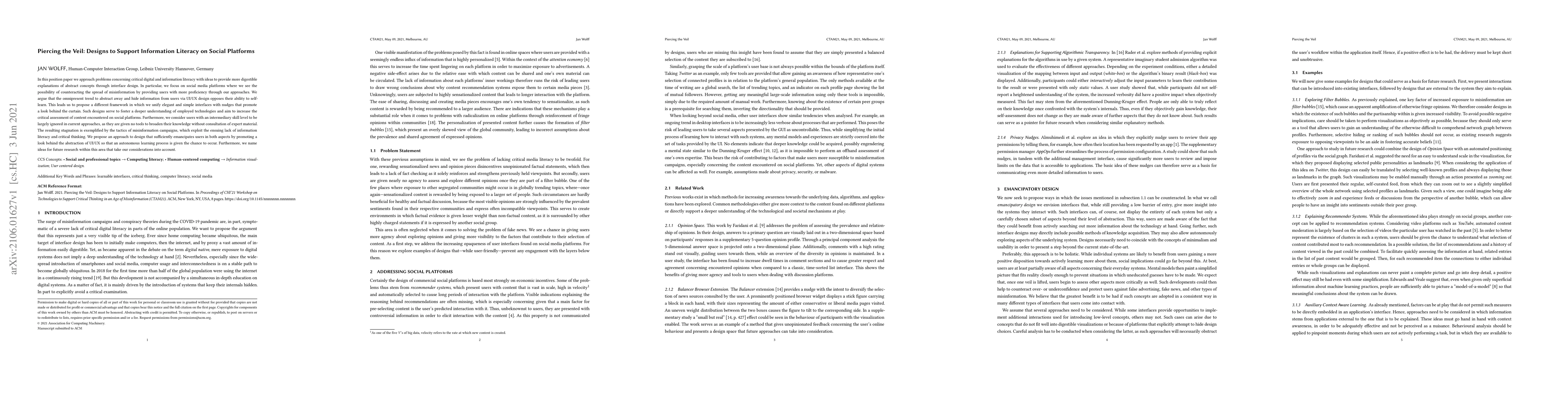 Thumbnail for Piercing the Veil: Designs to Support Information Literacy on Social
  Platforms