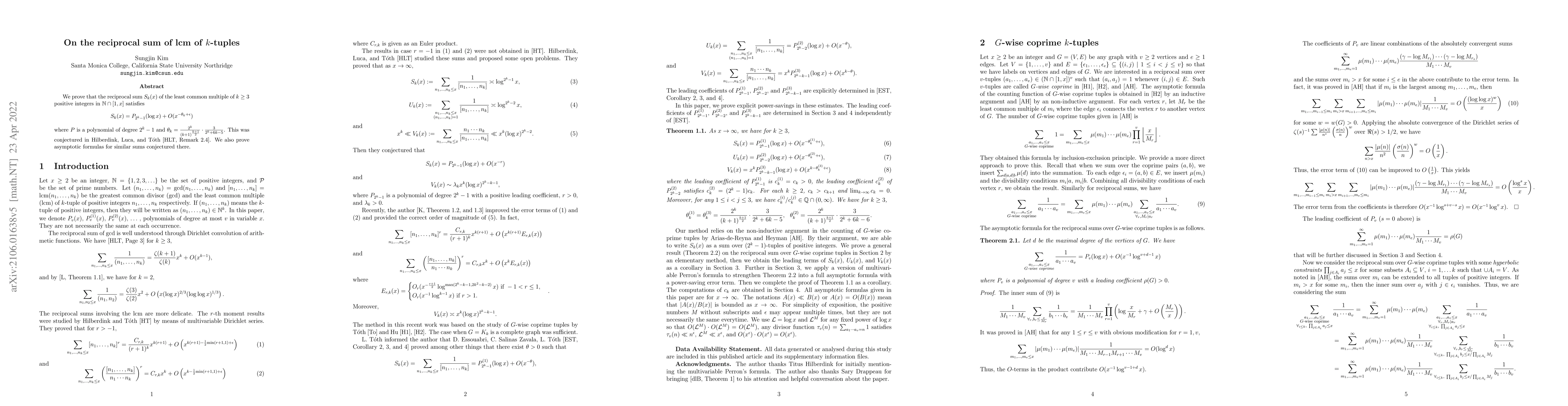 Thumbnail for On the reciprocal sum of lcm of k-tuples