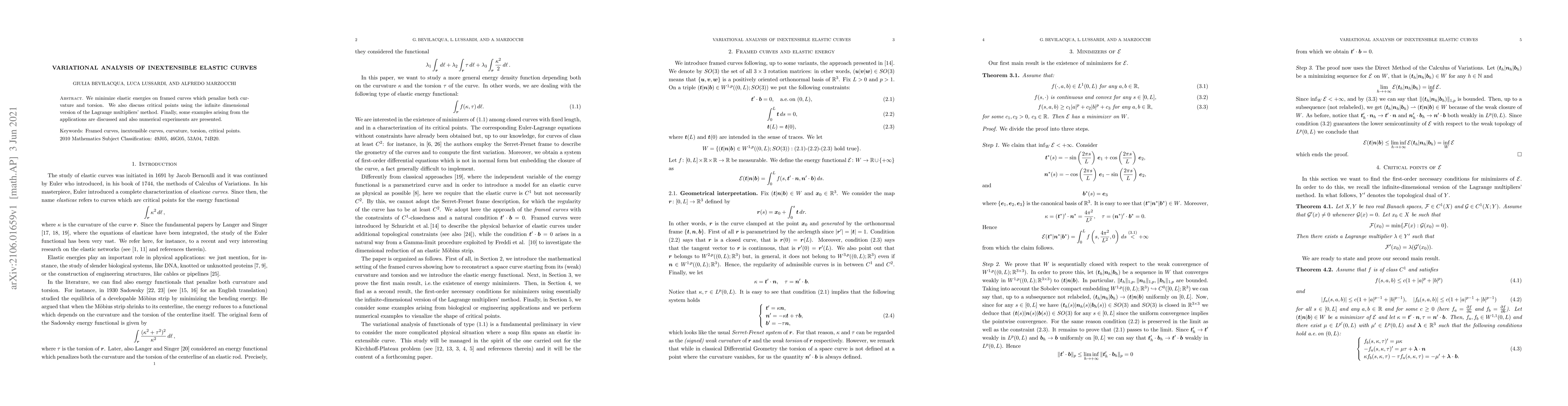Thumbnail for Variational analysis of inextensible elastic curves