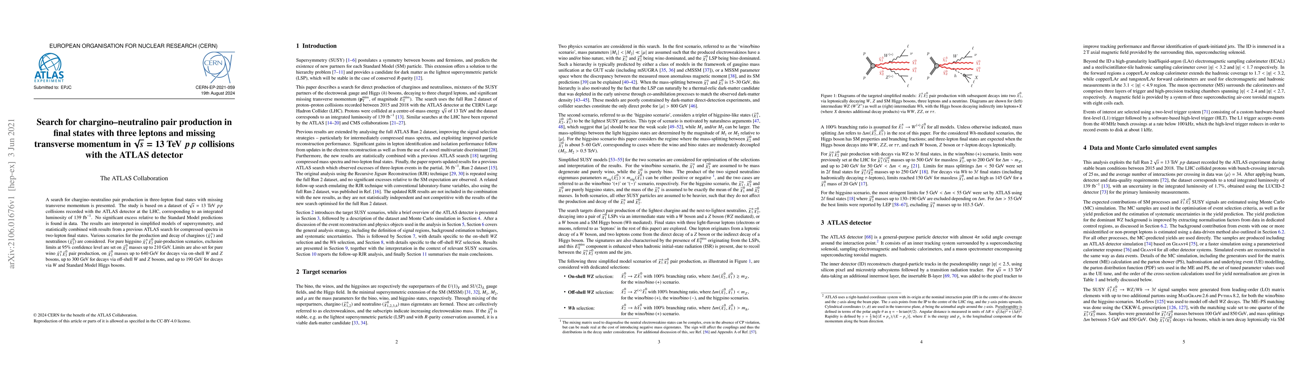 Thumbnail for Search for chargino--neutralino pair production in final states with
  three leptons and missing transverse momentum in $\sqrt{s} = 13$ TeV $pp$
  collisions with the ATLAS detector