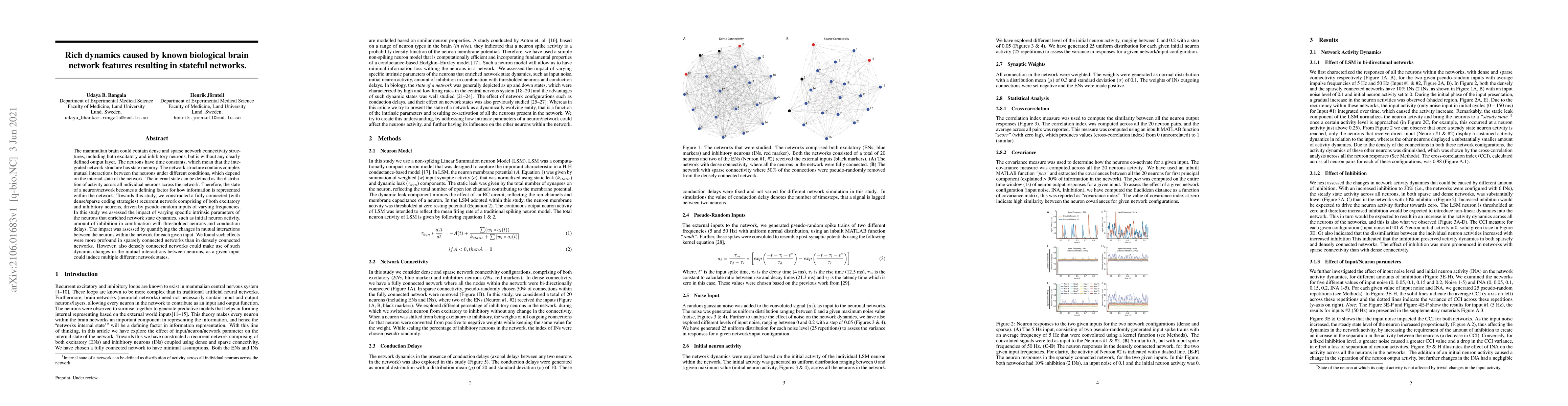 Thumbnail for Rich dynamics caused by known biological brain network features
  resulting in stateful networks