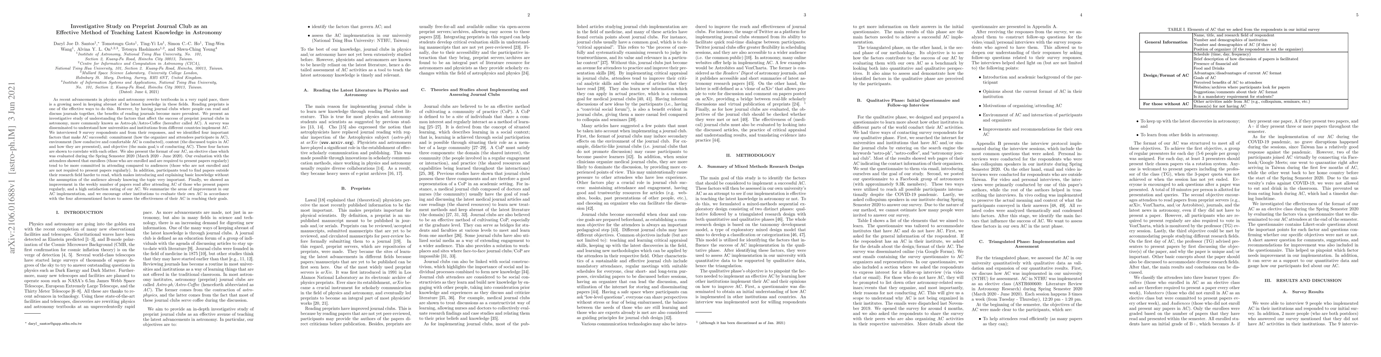Thumbnail for Investigative Study on Preprint Journal Club as an Effective Method of
  Teaching Latest Knowledge in Astronomy