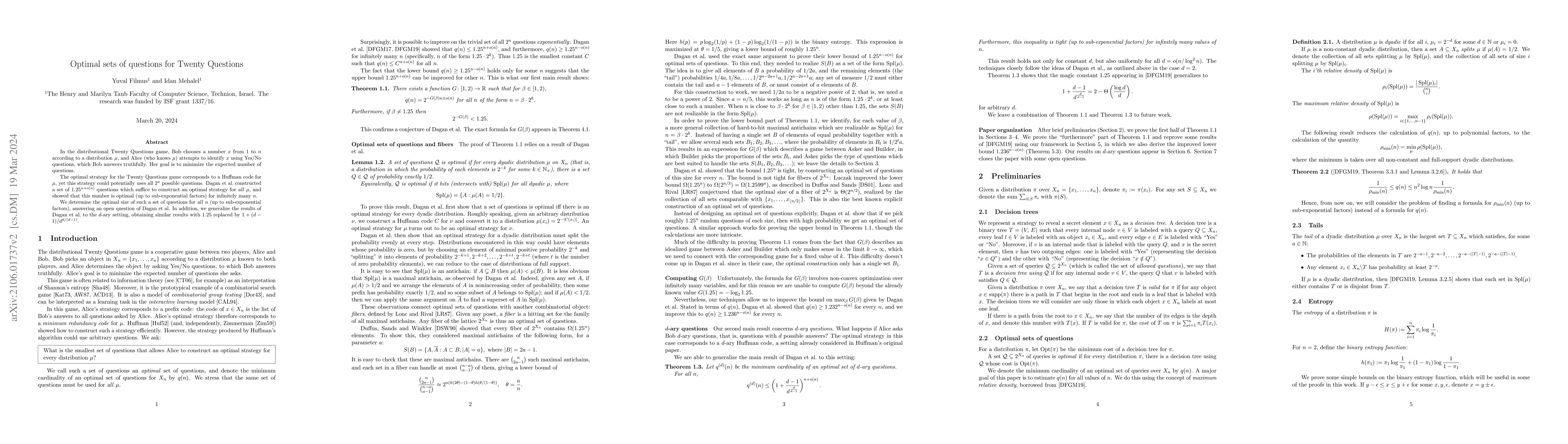 Thumbnail for Optimal sets of questions for Twenty Questions