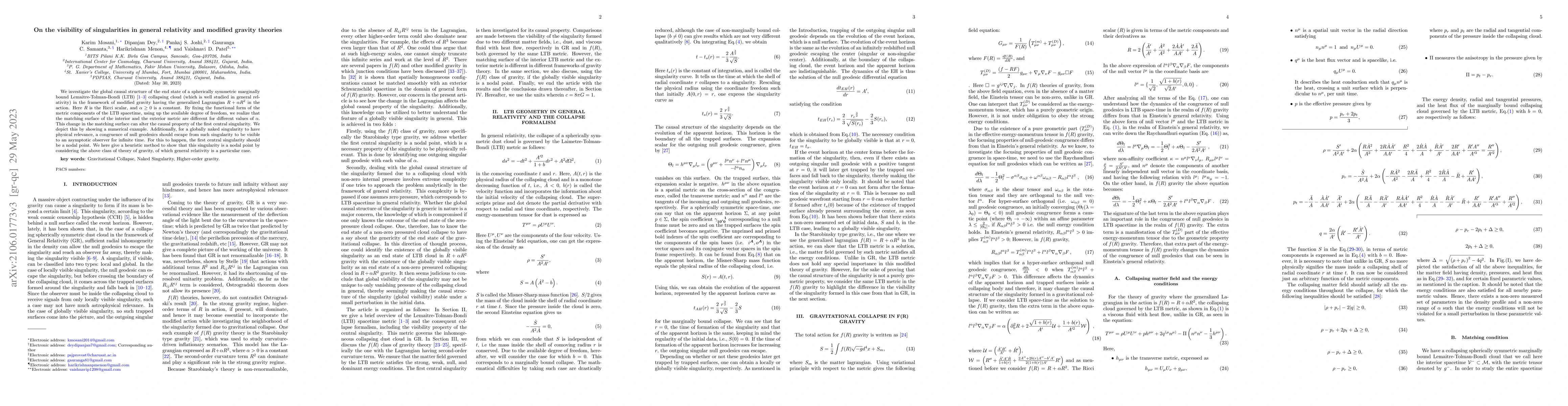 Thumbnail for On the visibility of singularities in general relativity and modified
  gravity theories