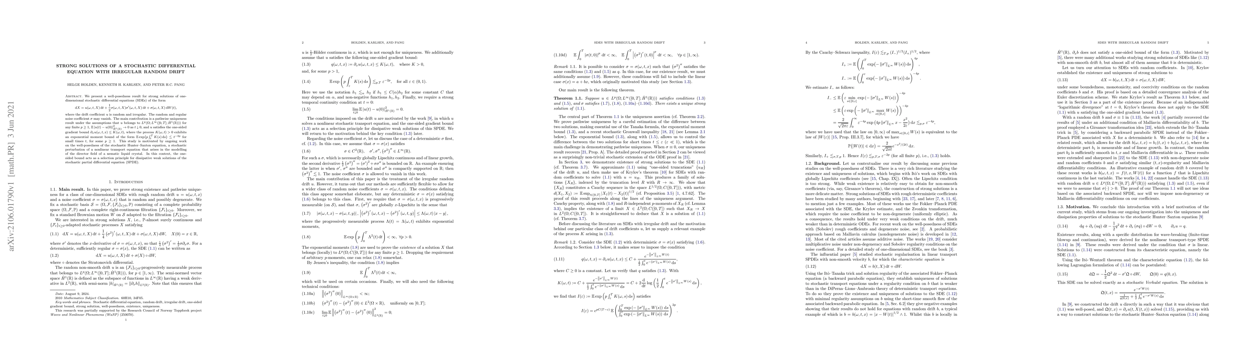Thumbnail for Strong solutions of a stochastic differential equation with irregular
  random drift