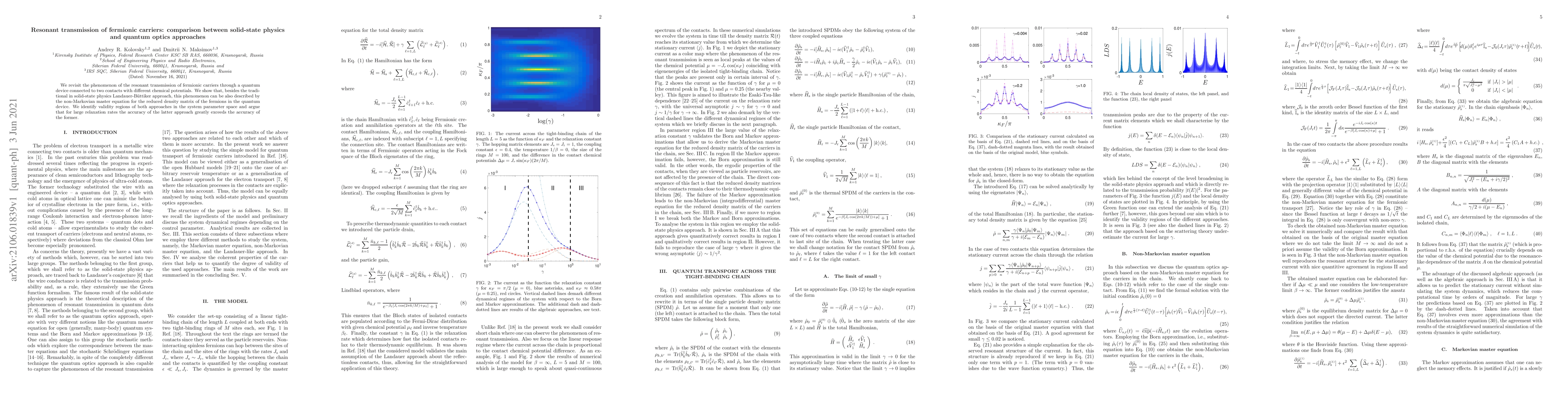 Thumbnail for Resonant transmission of fermionic carriers: comparison between
  solid-state physics and quantum optics approaches