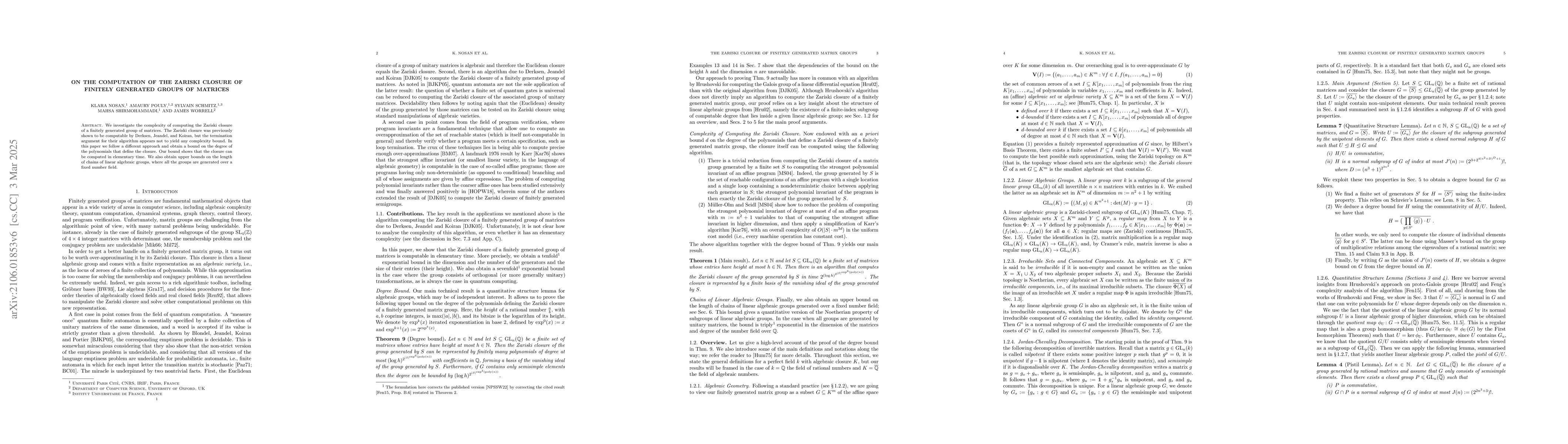 Thumbnail for On the Computation of the Zariski Closure of Finitely Generated Groups
  of Matrices